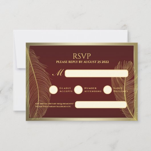Elegant Feather RSVP Card For Luxury Event Kaartje (Voorkant)