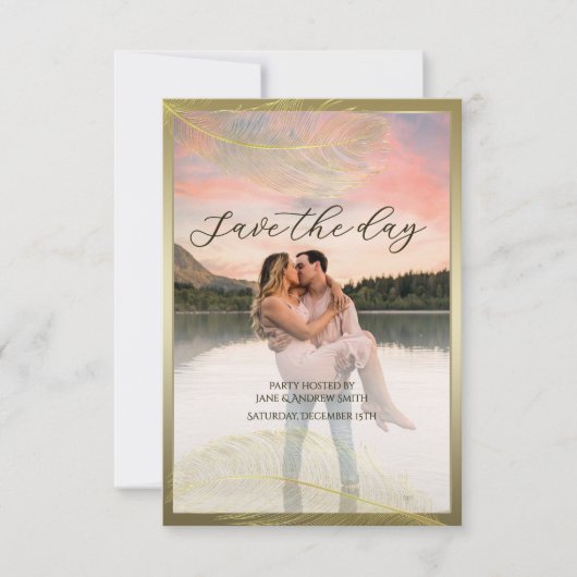 Elegant Feather Save The Date Photo Card (Voorkant)