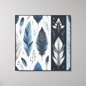 Elegant Feather Symphony in Blue & Silver Canvas Afdruk (Voorkant)
