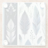 Elegant Feather Symphony in Blue & Silver Glazen Onderzetter (Achterkant)