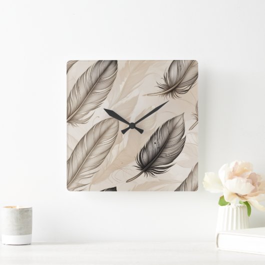 Elegant Feathers Clock Vierkante Klok (Huis)