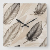 Elegant Feathers Clock Vierkante Klok (Voorkant)