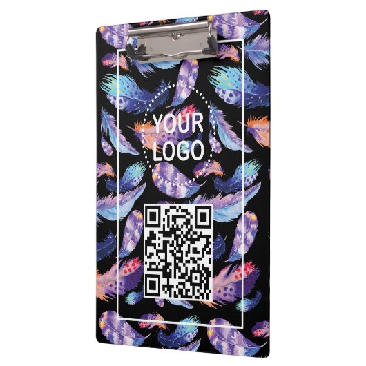 Elegant Feathers Logo QR code Promotie Business Klembord (Links)