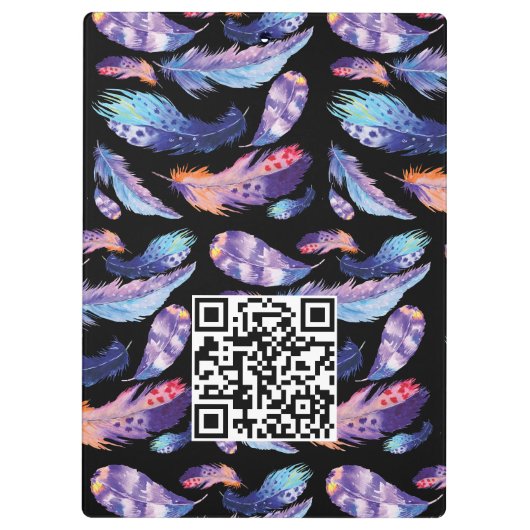 Elegant Feathers Logo QR code Promotie Business Klembord (Achterkant)