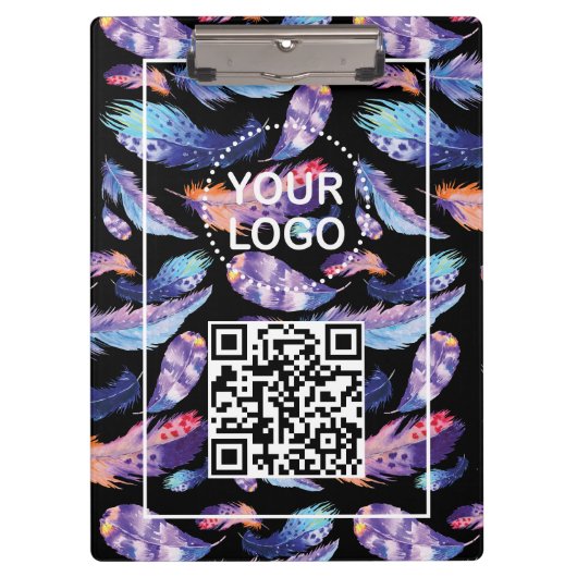 Elegant Feathers Logo QR code Promotie Business Klembord (Voorkant)