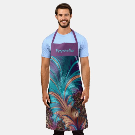 Elegant Feathers Paars Blauwgroen Abstract Schort (Gedragen)