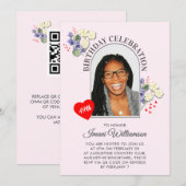 Elegant FEBRUARY Floral ANY AGE Photo Birthday Kaart (Voorkant / Achterkant)