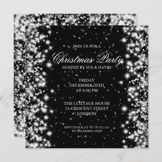 Elegant Feest Glans Zwart Kaart (Voorkant / Achterkant)