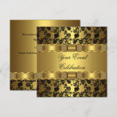 Elegant Feest Goud Zwart Bloem Kaart (Voorkant / Achterkant)
