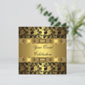 Elegant Feest Goud Zwart Bloem Kaart (Staand voorkant)