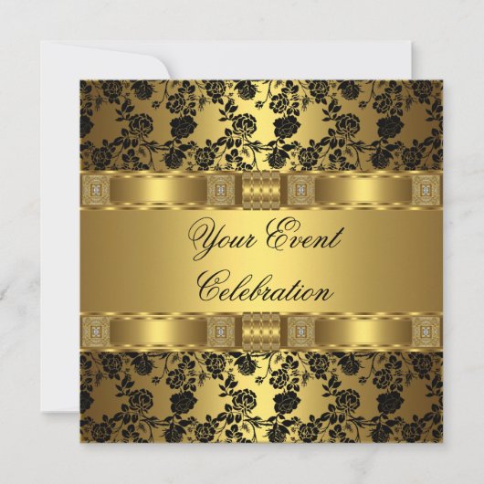 Elegant Feest Goud Zwart Bloem Kaart (Voorkant)