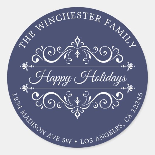 Elegant Feestdagen retour adreslabel Ronde Sticker (Voorkant)