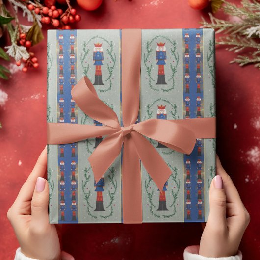 Elegant Feestelijk Blauw Vrolijk Kerstmis Notenkra Cadeaupapier