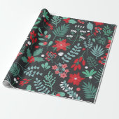 Elegant feestelijk botanisch kerstpatroon cadeaupapier (Uitgerold)