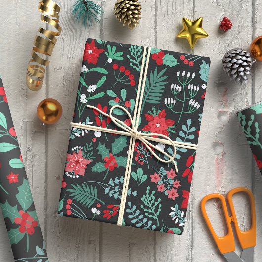 Elegant feestelijk botanisch kerstpatroon cadeaupapier