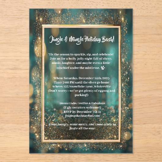 Elegant feestelijk feest acryl uitnodigingen (Voorkant)