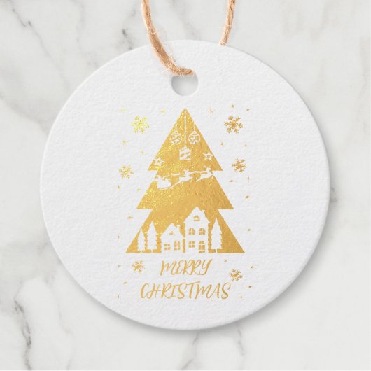 Elegant Feestelijk Kerstboomontwerp met slee Bedankjes Labels (Voorkant)