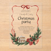 Elegant Feestelijk Kerstfeest Acryl Uitnodigingen (Voorkant)