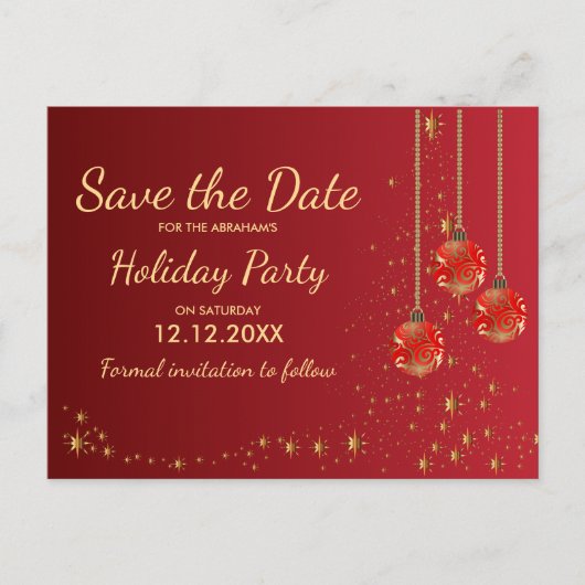 Elegant feestelijk kerstfeest Save the Date Aankondigingskaart (Voorkant)