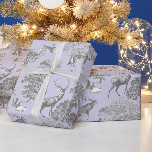 Elegant Feestelijk Toile Fox Herten Grijs Blauw Cadeaupapier (Feestdagen)