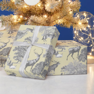 Elegant Feestelijk Toile Fox Herten Grijs Goud Bei Cadeaupapier