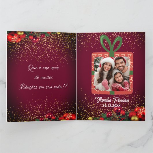 Elegant Feliz Natal e Próspero Ano Portugees Kaart (Binnen)