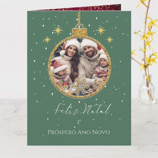 Elegant Feliz Natal e Próspero Ano Portugees Kaart (Gele Bloem)