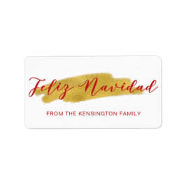 Elegant Feliz Navidad Gold Foil Brusch Script Etiket