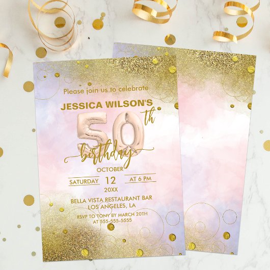 Elegant Feminine Gold Foil Balloons 50e verjaardag Kaart