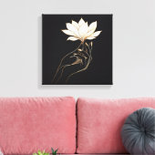 Elegant Feminine Hand Holding Magnolia Flower Canvas Afdruk (Insitu (Woonkamer))