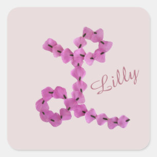 Elegant Feminine Letter L Monogram Initiaal Roze Vierkante Sticker