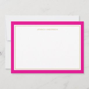 Elegant Feminine Magenta Gold Border op maat Notitiekaartje