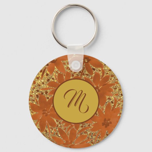 Elegant Feminine Monogrammed Gold Sparkle Sleutelhanger (Voorkant)