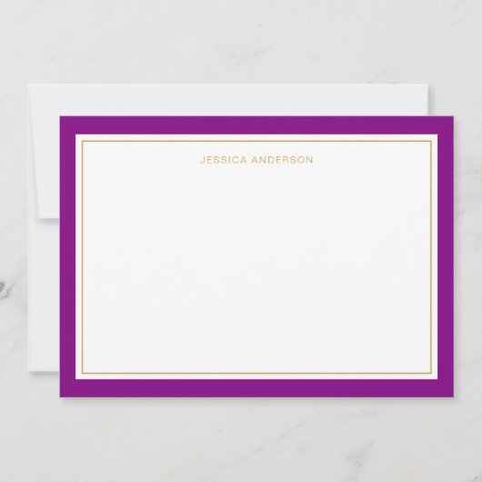 Elegant Feminine Paars Gold Border Personalized Notitiekaartje (Voorkant)