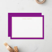 Elegant Feminine Paars Gold Border Personalized Notitiekaartje (Voorkant / Achterkant in situ)