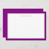 Elegant Feminine Paars Gold Border Personalized Notitiekaartje (Voorkant / Achterkant)
