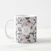 Elegant Feminine Pink Grey Flowers Monogram Koffiemok (Links)