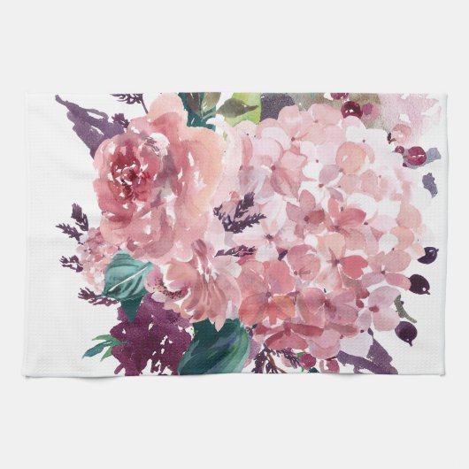 Elegant Feminine Pink Waterverf Floral Theedoek (Horizontaal)