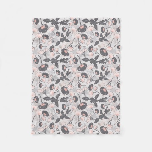 Elegant feminine roze grijze gelaagde bloemen fleece deken (Voorkant)
