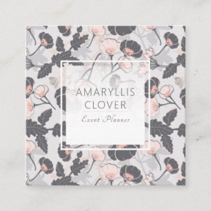 Elegant feminine roze grijze gelaagde bloemen vierkante visitekaartje