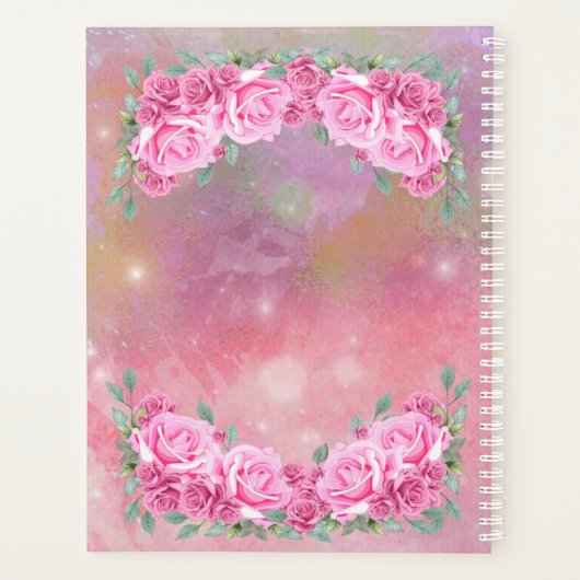 Elegant feminine roze roze rozenregeling planner (Achterkant)