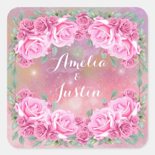 Elegant feminine roze roze rozenregeling vierkante sticker (Voorkant)