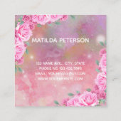 Elegant feminine roze roze rozenregeling vierkante visitekaartje (Achterkant)