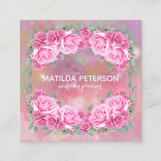 Elegant feminine roze roze rozenregeling vierkante visitekaartje (Voorkant)