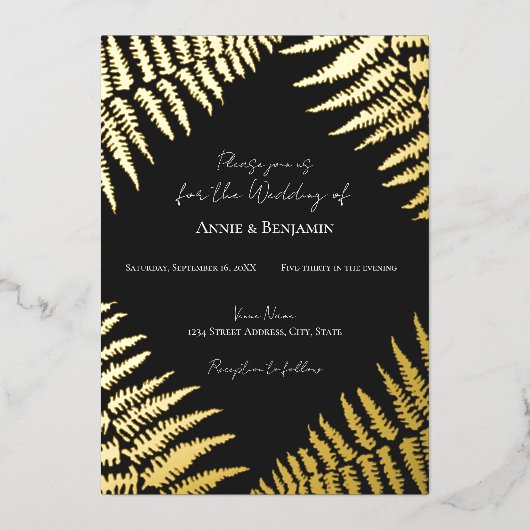 Elegant Fern Design Wedding Folie Uitnodiging (Voorkant)