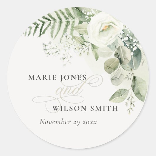 Elegant Fern Eucalyptus Greenery Ronde Sticker (Voorkant)