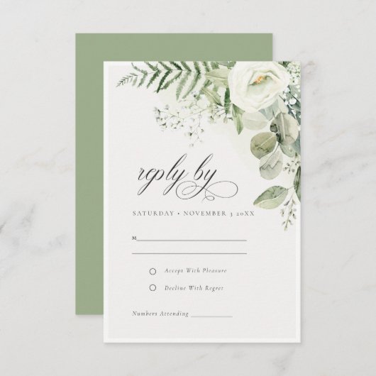 Elegant Fern Eucalyptus Greenery RSVP Kaartje (Voorkant / Achterkant)