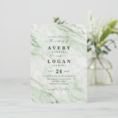 Elegant Fern Green Marble & Glitter Wedding Kaart (Staand voorkant)