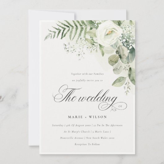 Elegant Fern Greenery White Floral Wedding Invite Bedankkaart (Voorkant)