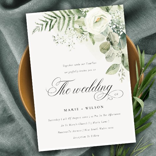 Elegant Fern Greenery White Floral Wedding Invite Bedankkaart